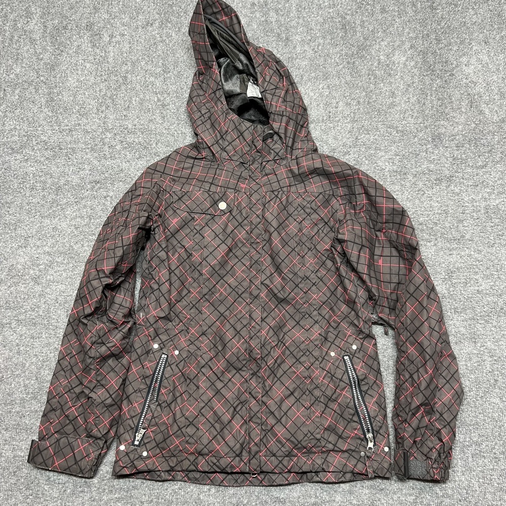 686 Jacket Womens XS Brown Plaid Smarty Hooded Ski Snowboard Full Zip Shell